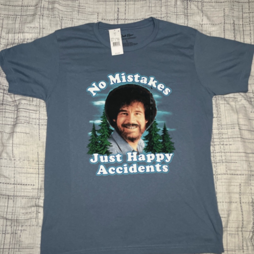 New With Tags Bob Ross "No Mistakes Just Happy Accidents " Shirt Size Large